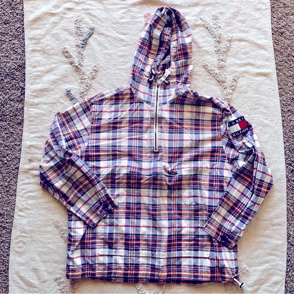 Tommy Hilfiger Other - Vintage Y2K Tommy Hilfiger Plaid Hooded Pullover Jacket kangaroo pocket Men’s L